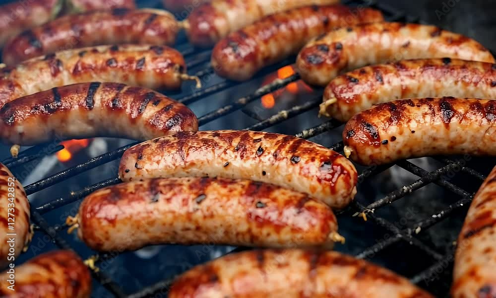 Closeup of Cooking Sausages on the Grill Closeup of Cooking Sausages on the Grill