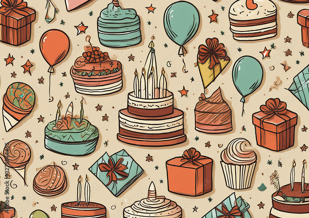 seamless pattern with hand drawn birthday cake. seamless pattern with hand drawn birthday cake.