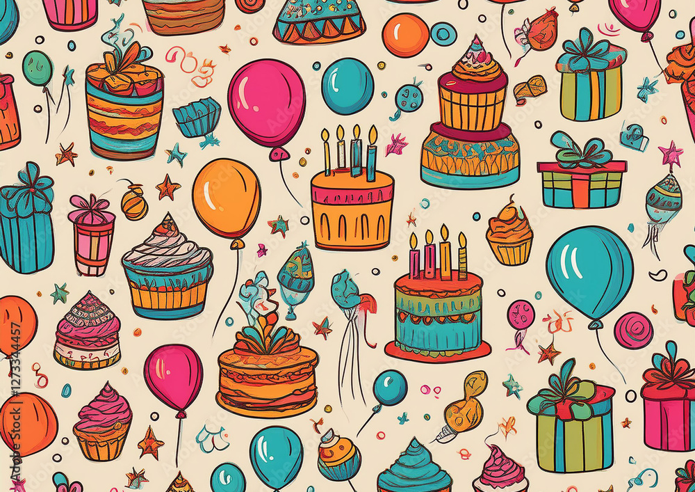 seamless pattern with hand drawn birthday cake. seamless pattern with hand drawn birthday cake.