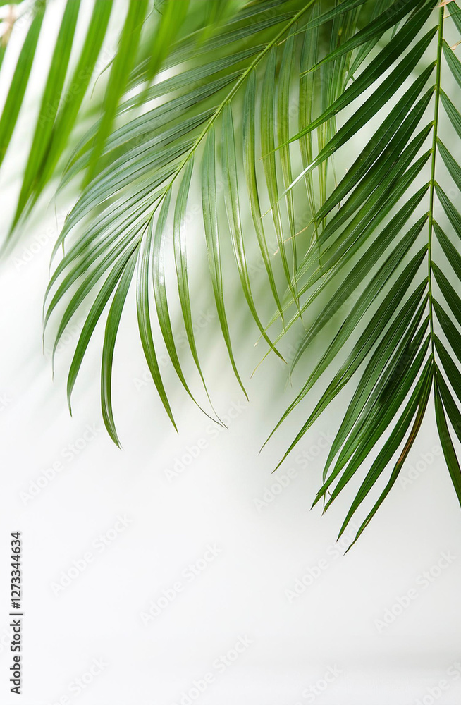 Obraz premium green palm leaves with empty area, on withe background