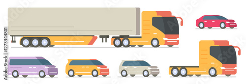 Big cargo truck lorry delivery transportation icon, vector industry trailer modern graphic illustration set minimal design set, shipping cars and taxi van minibus automobiles isolated clip art
