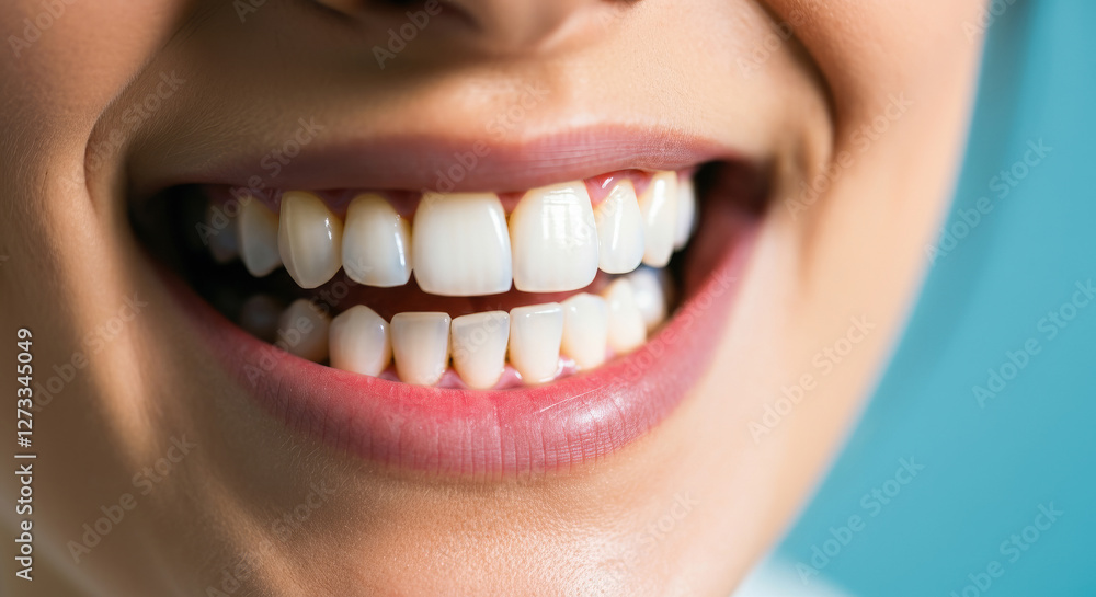 Fototapeta premium Close-up of female adult smiling with perfect teeth.