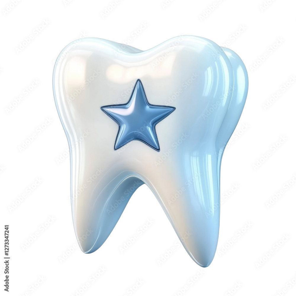Glossy Tooth Icon with Blue Star for Dental Care Themes Glossy Tooth Icon with Blue Star for Dental Care Themes