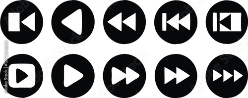 Minimalist Movie Control Icon Set in Black and White