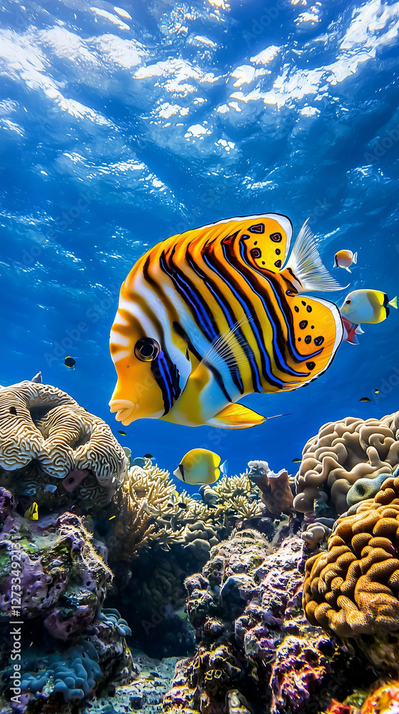 Fototapeta premium Yellow and Black Striped Reef Fish