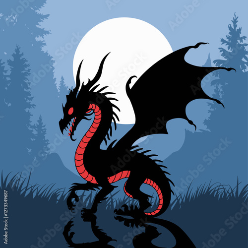 Dark Shadow Dragon with Glowing Red Eyes
