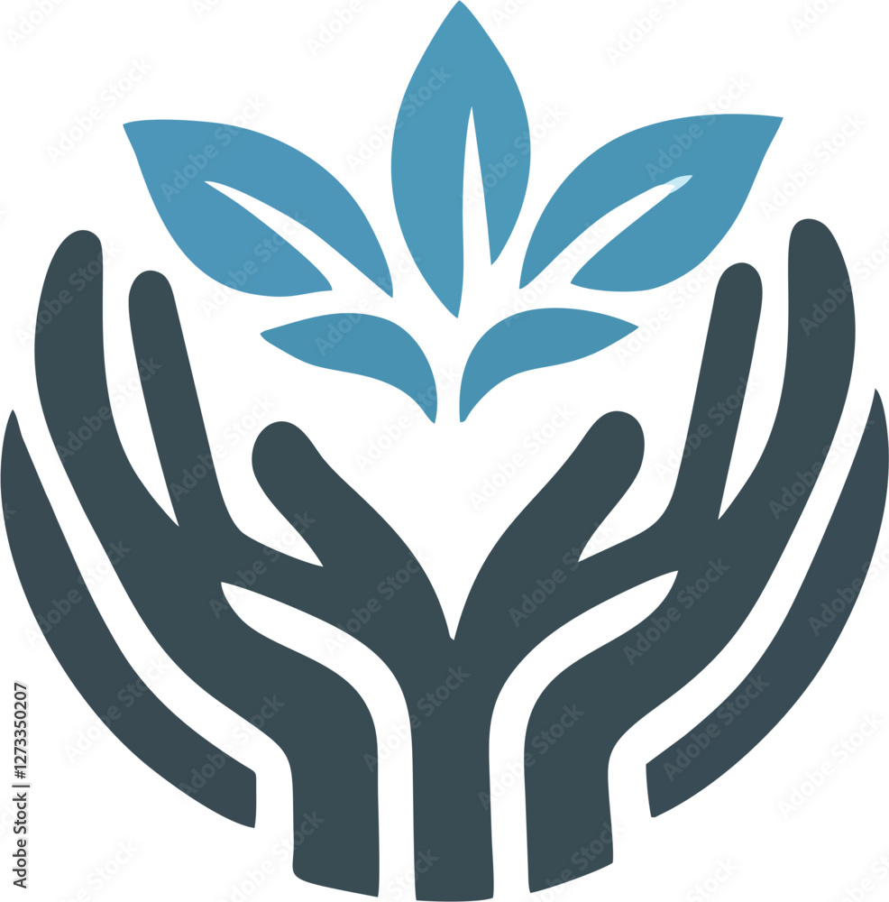 Illustration of Hands Cradling Leaves Representing Growth and Care Logo Illustration of Hands Cradling Leaves Representing Growth and Care Logo