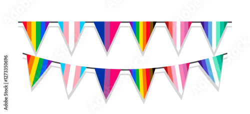 Pride month LGBT flags garlands with pennants. Vector buntings set. Footer and banner background