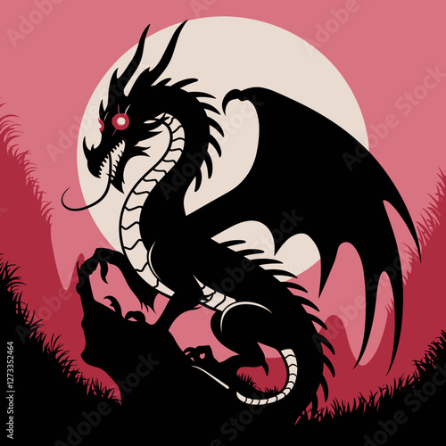 Dark Shadow Dragon with Glowing Red Eyes
