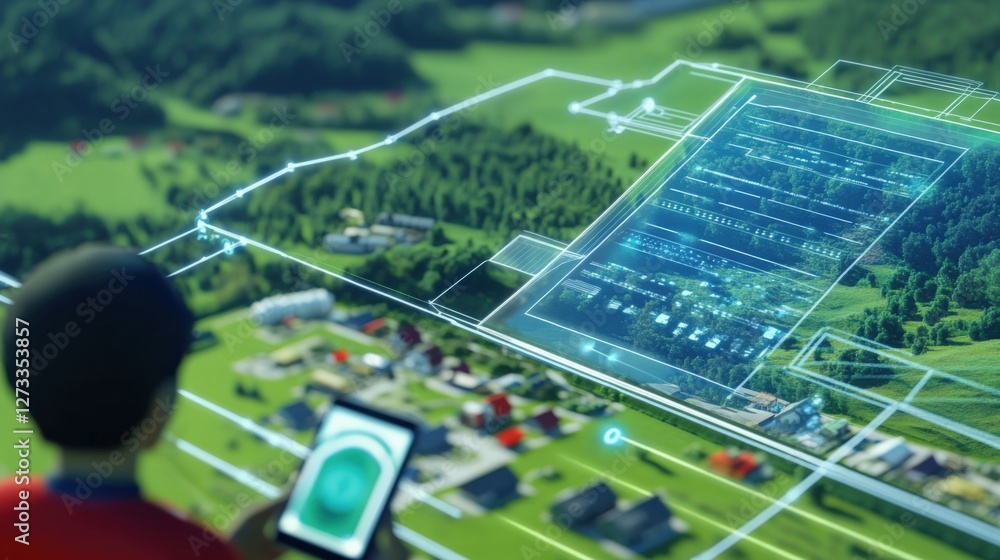 Fototapeta premium Innovative urban planning simulation digital landscape model virtual environment aerial view conceptual visualization