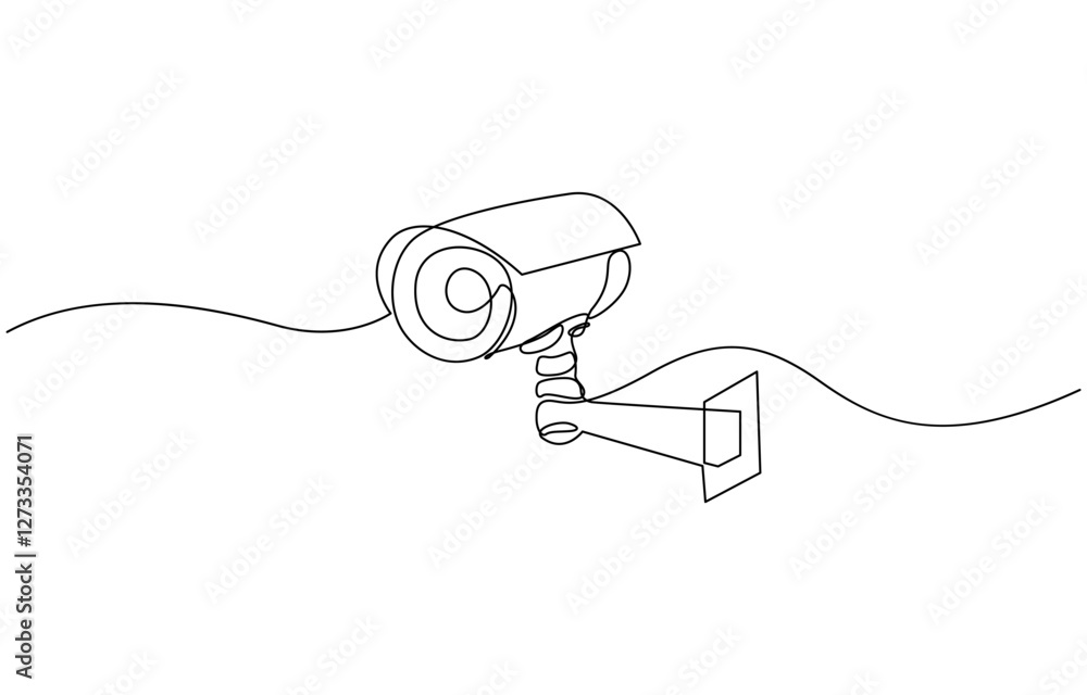 Obraz premium Single continuous line drawing of CCTV to monitor traffic movements and improve security systems, Continuous one line drawing of outdoor surveillance camera vector design. 