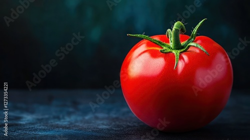 A Single, Ripe Tomato on a Dark Background