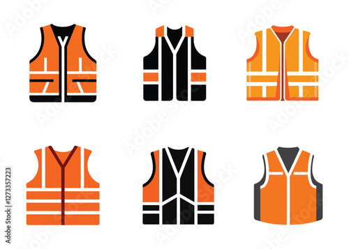 High visibility vest icon set. Safety vest icons. vector illustration
