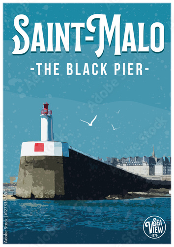 Illustration vintage de Saint-Malo - Môle des Noires