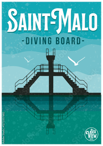 Illustration vintage de Saint-Malo - plongeoir piscine naturelle