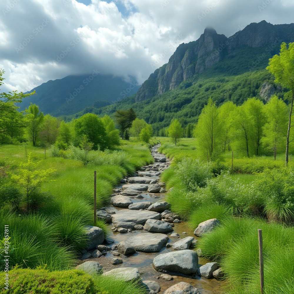 Fototapeta premium mountain landscape with river and mountains