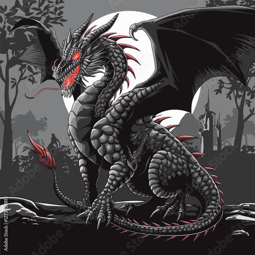 Dark Shadow Dragon with Glowing Red Eyes