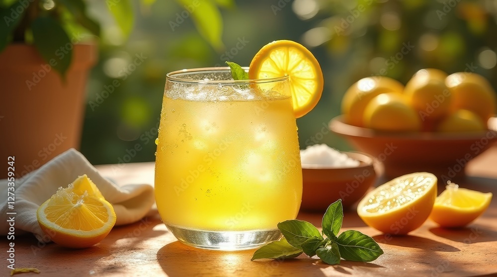 Fototapeta premium Delightful limoncello cocktail with fresh citrus and mint garnish