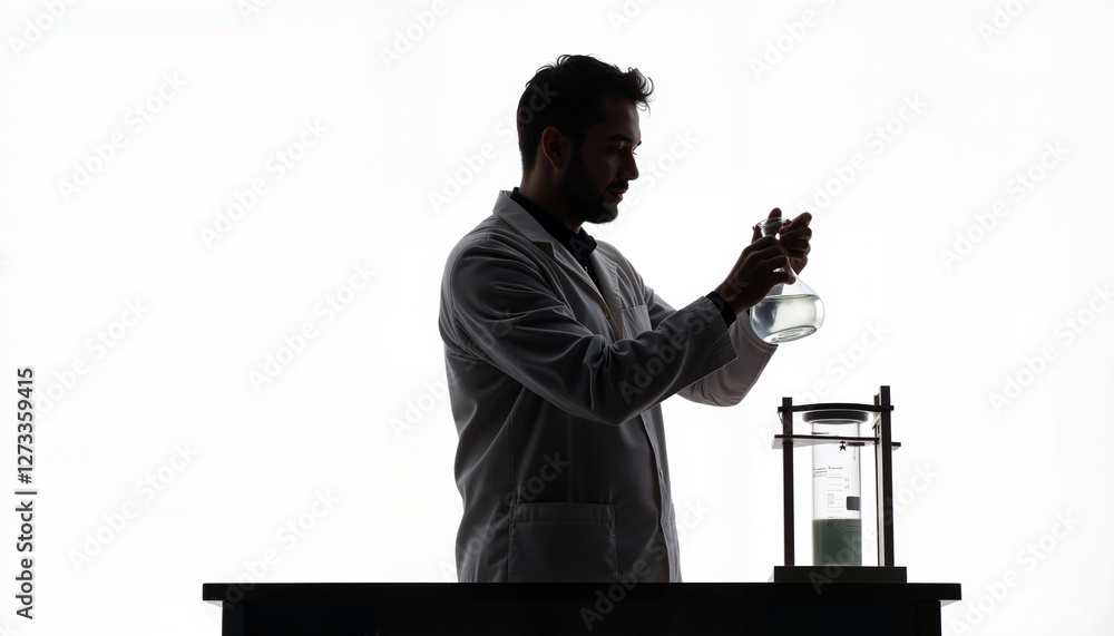 Obraz premium Scientist analyzing liquid with beaker in laboratory, scientific exploration