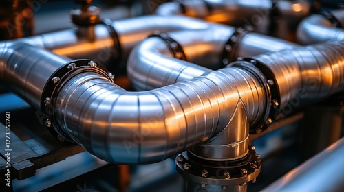 Insulated pipes, industrial plant, close-up, energy, background blur photo