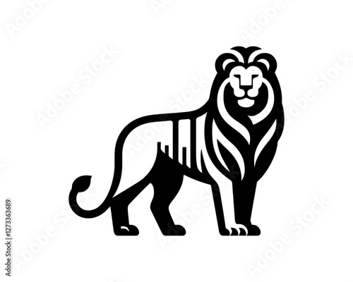 Lion Full Body Logo Design Vector Template. Black and white Lion vector illustration.