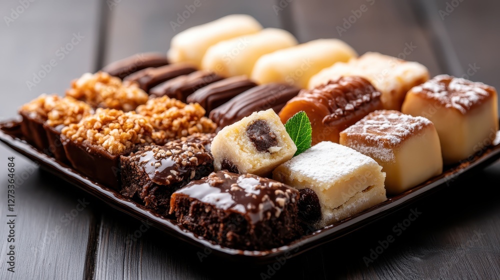 A beautifully arranged platter showcasing a variety of gourmet sweets and desserts, perfect for any gathering or special occasion, providing a visual feast for the senses. A beautifully arranged platter showcasing a variety of gourmet sweets and desserts, perfect for any gathering or special occasion, providing a visual feast for the senses.