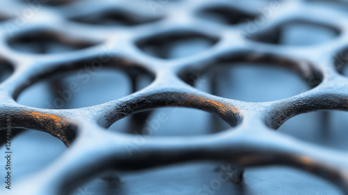 Macro photography science. Close-up of a textured metal surface with circular patterns.