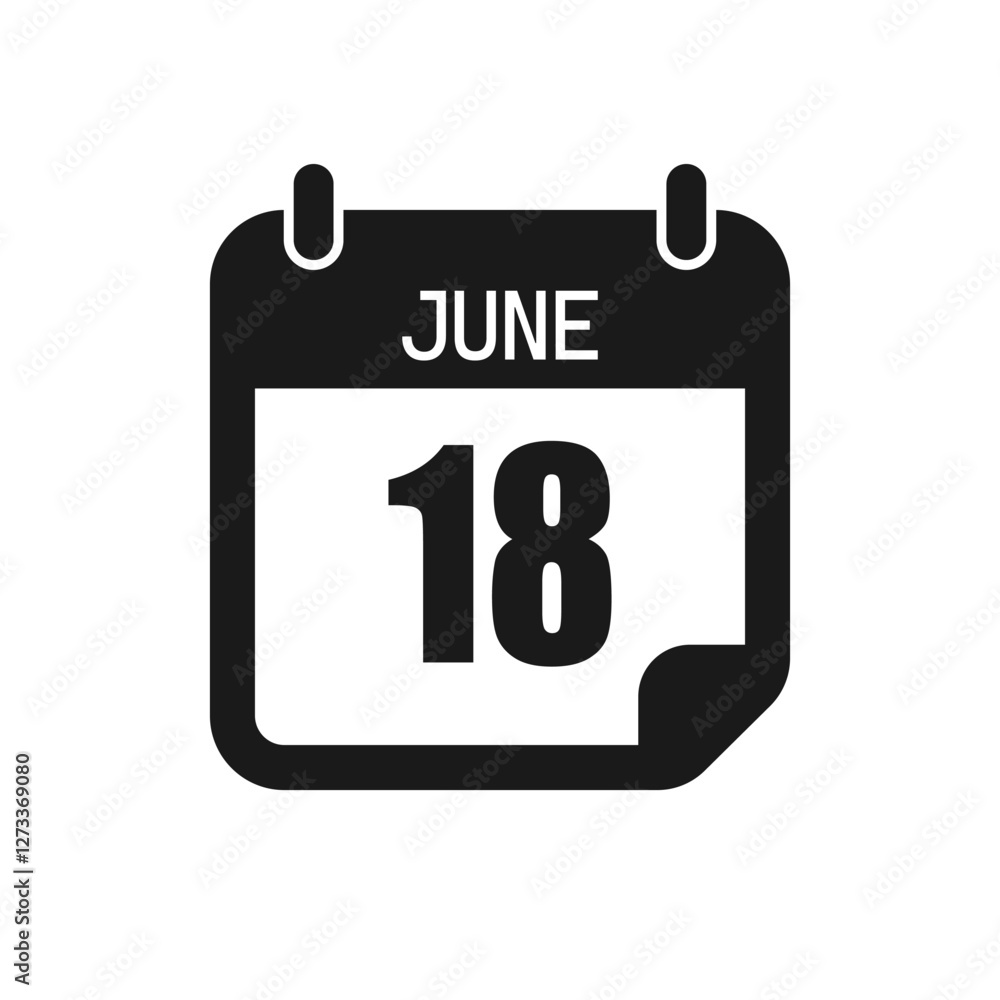 Vector icon page day calendar - 18 June month Vector icon page day calendar - 18 June month