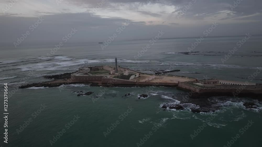 Faro del Castillo de San Sebastián y fortaleza de la ciudad de Cádiz en Andalucia