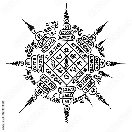 Yant Paed Tidth Phromsinah is a type of Sak Yant tattoo. Thai text translation:  magical powers. They are often used for protection, good luck,  to increase one's strength or power.