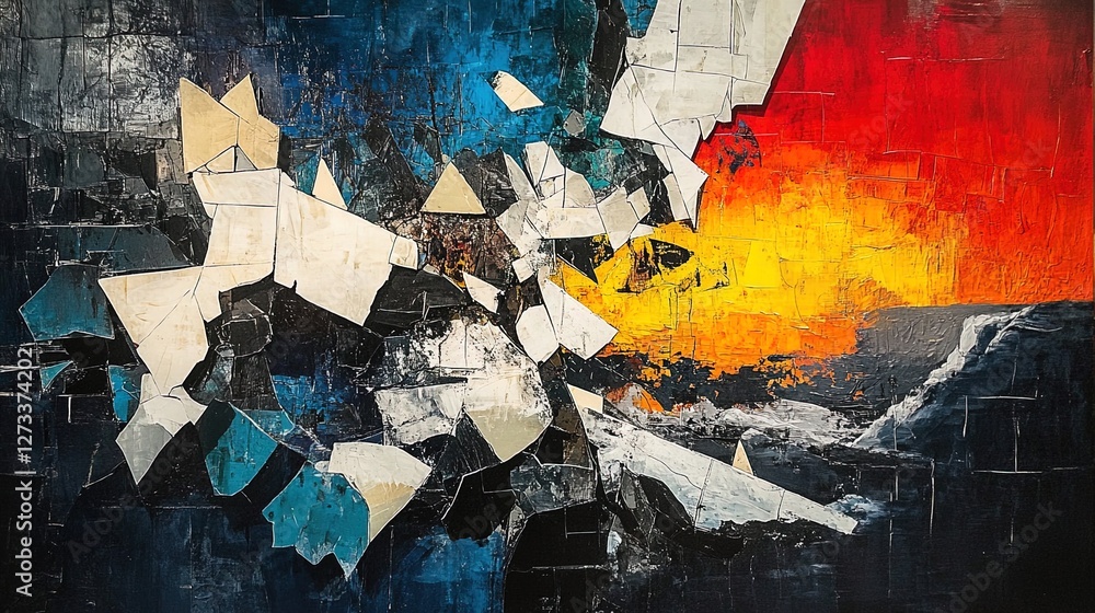 Fototapeta premium Abstract art of shattered borders, symbolizing migration and refugees