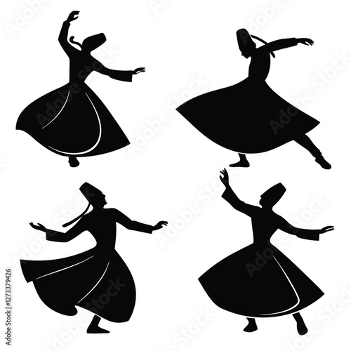 Set of Mystical Sufi Dance Silhouettes