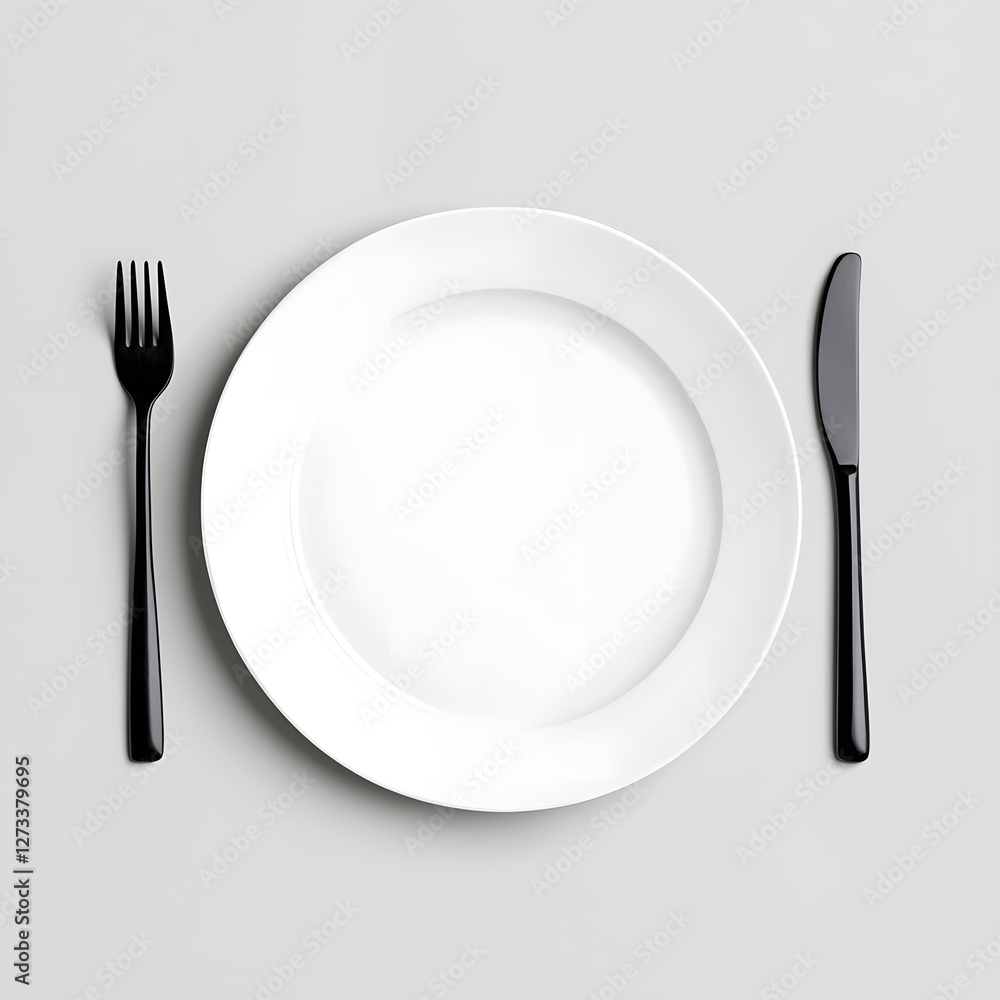 Top view mock up dinner plate, minimalist, modern, black and white, isolated on white background
Top view mock up dinner plate, minimalist, modern, black and white, isolated on white background