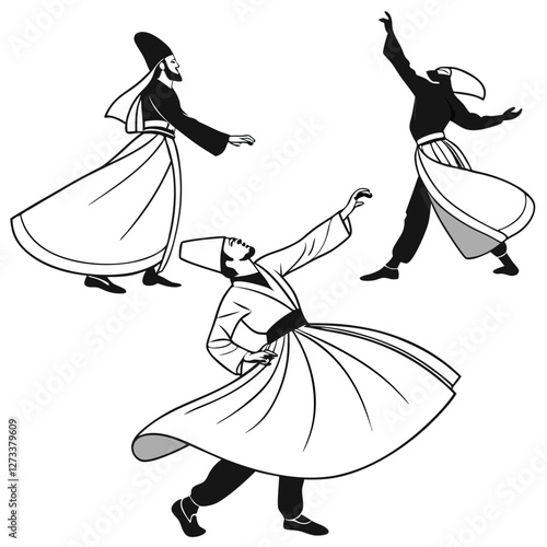 Collection of Black Sufi Dance Silhouette