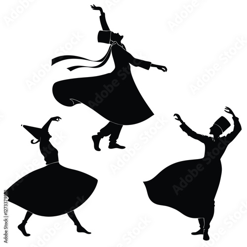 Dancing Sufi Silhouettes Set in Black