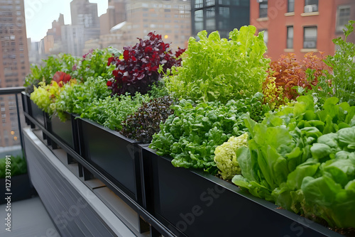 Rooftop urban garden with fresh greens photo