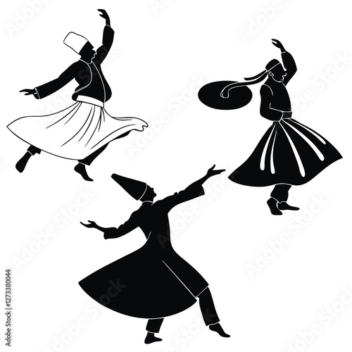 Elegant Black Silhouettes of Sufi Dancers