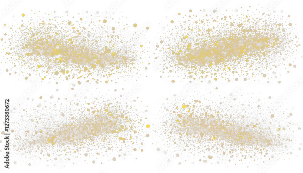 Collection of Golden Dust and Light Confetti on a White Background Collection of Golden Dust and Light Confetti on a White Background