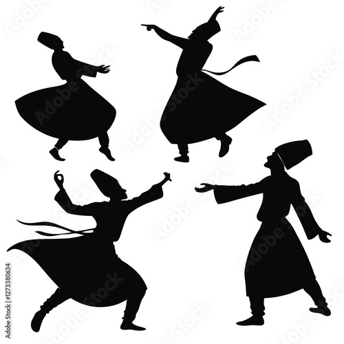 Black Silhouettes of Mystical Sufi Dancers
