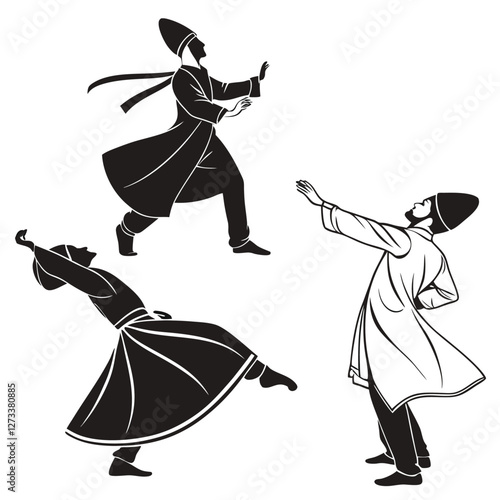 Expressive Sufi Dance Poses in Silhouette