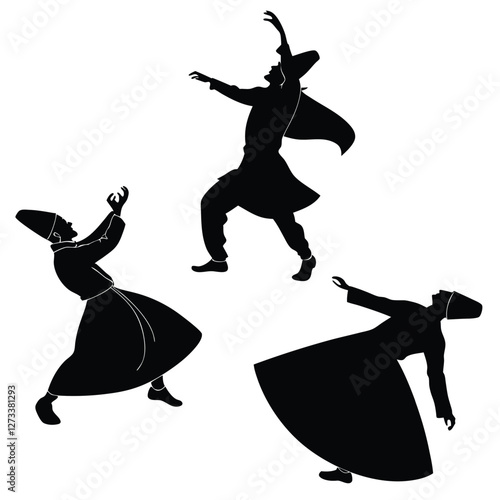 Sufi Dancer Movements in Black Silhouettes