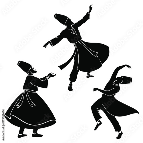 Sufi Dance Silhouette Set with Flowing Poses