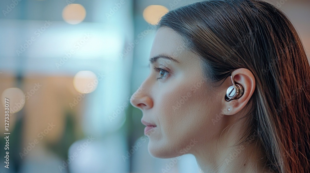Fototapeta premium Call center employees wearing headsets working bright modern office. Customer service, teamwork, business communication, support, corporate environment, digital workspace, efficiency. Generative AI