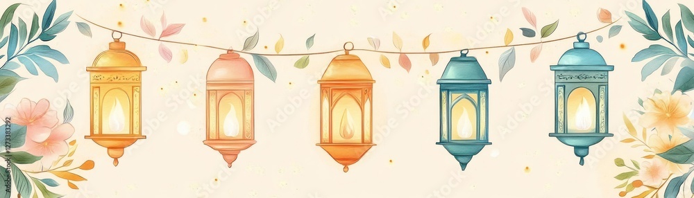 Naklejka premium Festive Ramadan Lanterns Hanging Decoratively