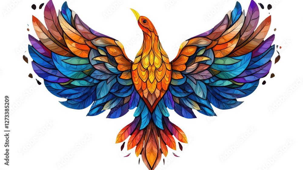 Vibrant Mythical Phoenix Bird with Colorful Feathered Wings Soaring in the Sky Vibrant Mythical Phoenix Bird with Colorful Feathered Wings Soaring in the Sky