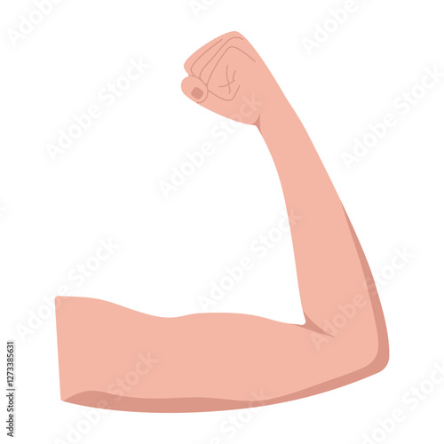 Accelerate action 2025 IWD pose. International Women Day element. Female Biceps strength. Flex muscle arm with white color skin. Woman Exercise in gym for health. Icon of fitness workout, bodybuilder