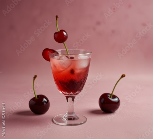 Wallpaper Mural cherry cocktail on a pink background Torontodigital.ca