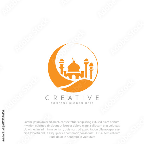 Arabic islamic logo design, Ramadan kareem design, Mosque icon crescent moon Vector design greeting islamic symbol