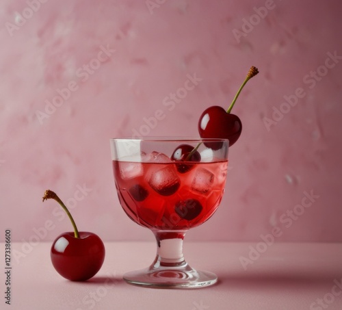 Wallpaper Mural cherry cocktail on a pink background Torontodigital.ca