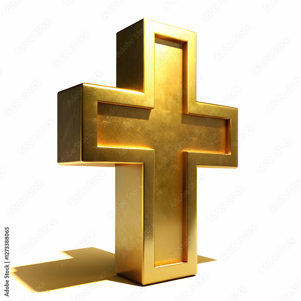 Fototapeta premium christianity symbol golden cross icon 3d rendering